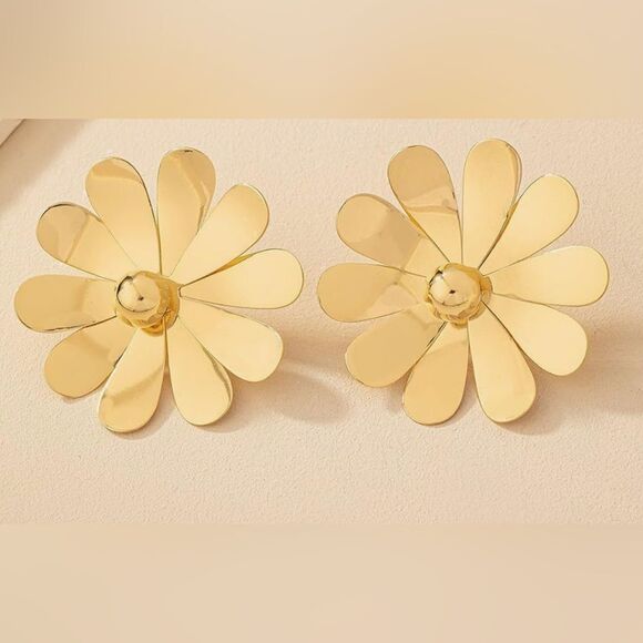 Gold Flower Statement Earrings A984 - Picture 3 of 3